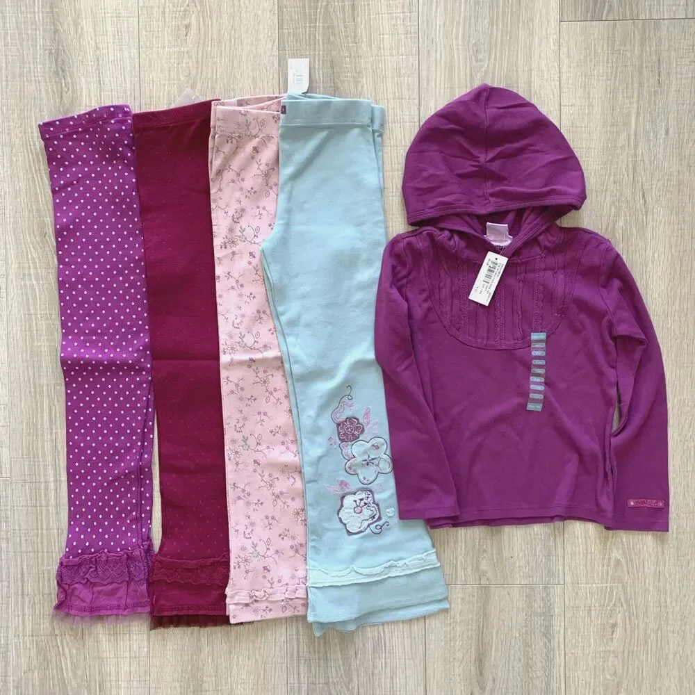 Lot 5 pc Naartjie Top Long Sleeve Shirt Pants Leggings Blue Purple Girls Size 6